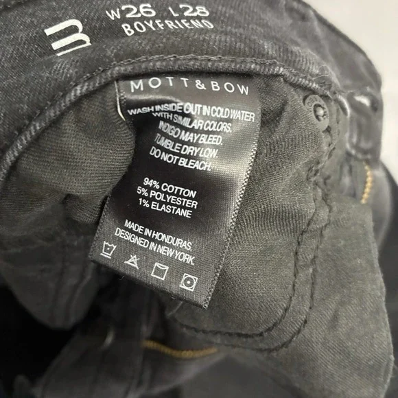 Mott & Bow Black Denim Jeans Women's Size W 26 L 28 Boyfriend Charcoal Stretch - Picture 3 of 9